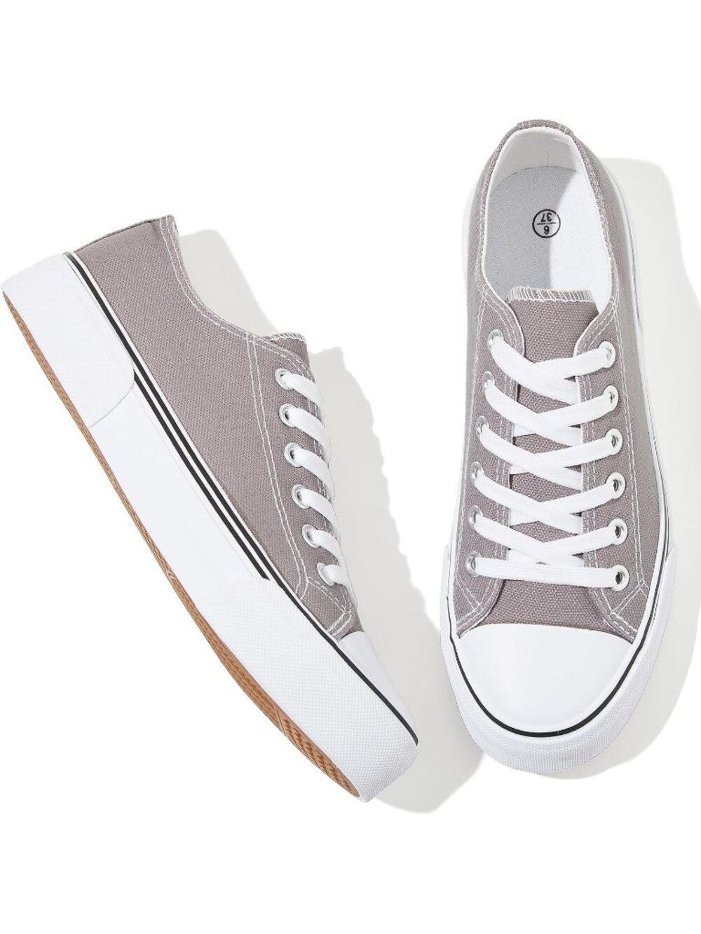 Women's Grey Comfortable Canvas Lace Up Low Top Walking Casual Sneaker Shoes